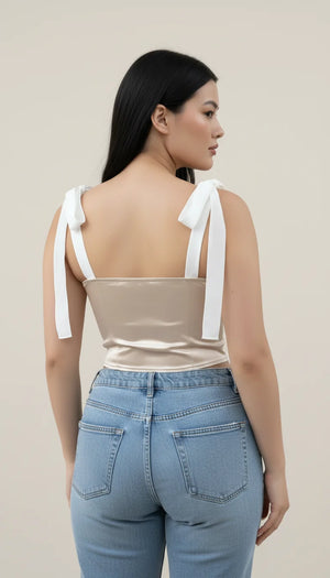 Beige Satin Corset Top - Vue dos