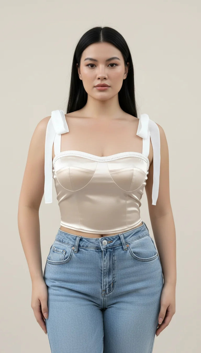 Beige Satin Corset Top - Vue principale