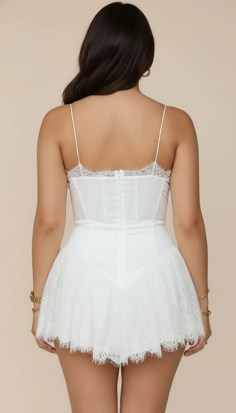 Body Corset Dentelle Plissée Blanc Pur - Vue dos
