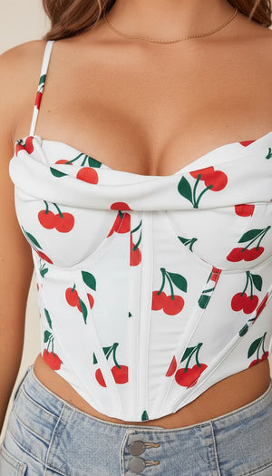 Bustier Bretelles Cerises Blanches - Vue face