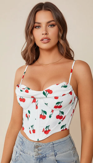 Bustier Bretelles Cerises Blanches - Vue principale