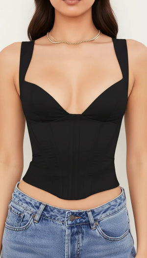 Bustier Corset Bretelles Larges Noir - Vue face