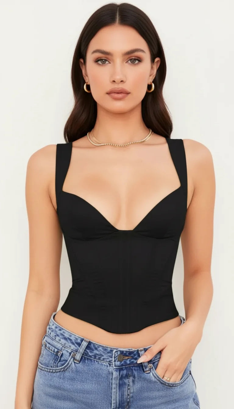 Bustier Corset Bretelles Larges Noir - Vue principale