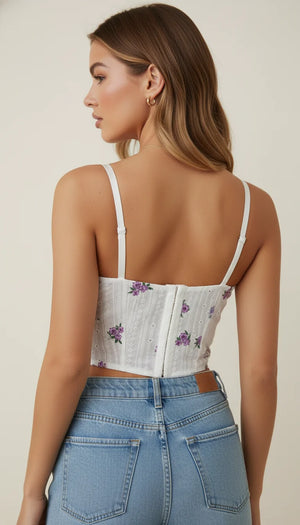 Bustier Corset Broderie Fleurie Blanche - Vue dos