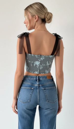 Bustier Corset Broderie Florale Grise - Vue dos
