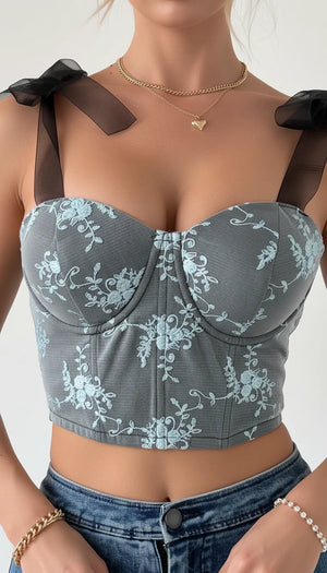 Bustier Corset Broderie Florale Grise - Vue face