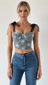 Bustier Corset Broderie Florale Grise