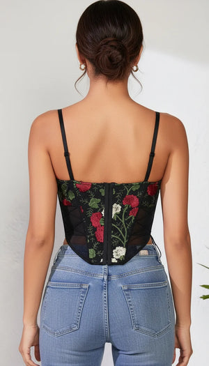 Bustier Corset Broderie Florale Noire - Vue dos