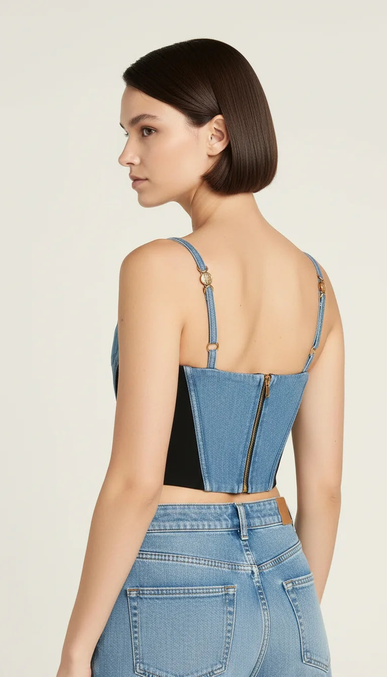 Bustier Corset Denim Bicolore - Vue dos