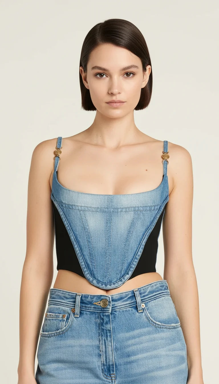 Bustier Corset Denim Bicolore - Vue principale