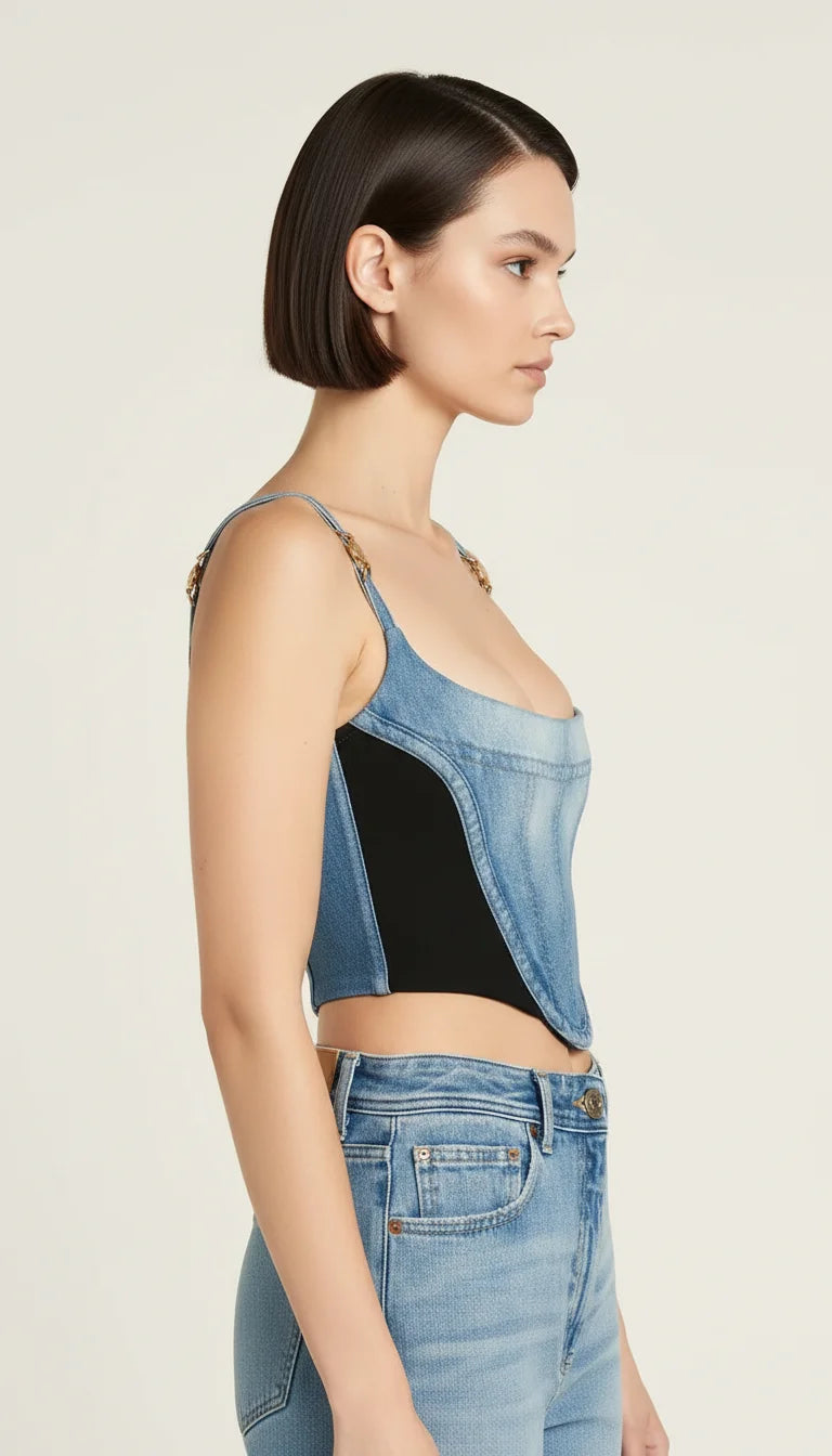 Bustier Corset Denim Bicolore - Vue profil