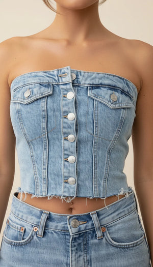 Bustier Corset Denim Délavé - Vue face