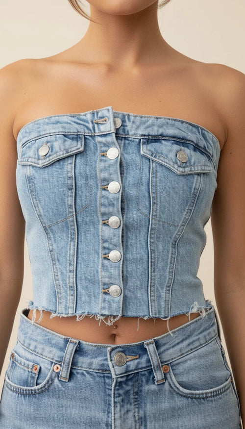 Bustier Corset Denim Délavé - Vue face
