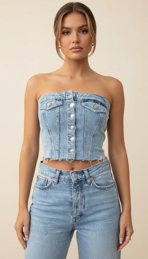 Bustier Corset Denim Délavé - Vue principale