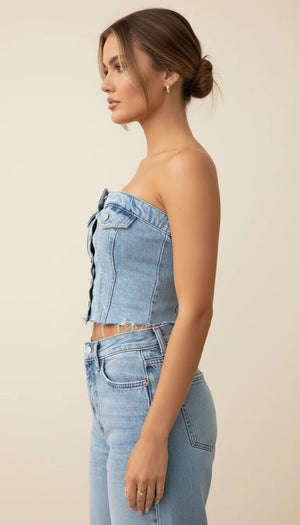 Bustier Corset Denim Délavé - Vue profil