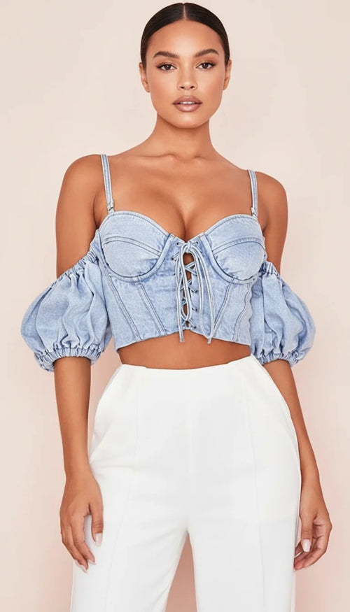 Bustier Corset Denim Laçage - Vue principale