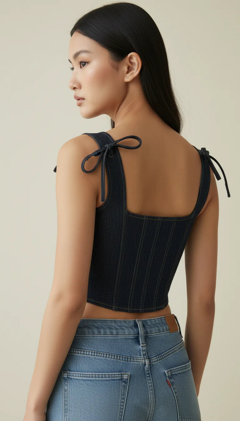 Bustier Corset Denim Lacé Bleu - Vue dos