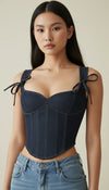 Bustier Corset Denim Lacé Bleu