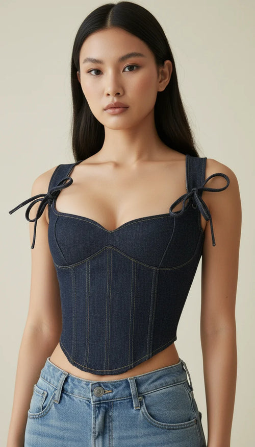 Bustier Corset Denim Lacé Bleu - Vue principale