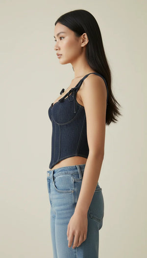 Bustier Corset Denim Lacé Bleu - Vue profil