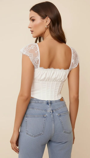 Bustier Corset Dentelle Blanc - Vue dos