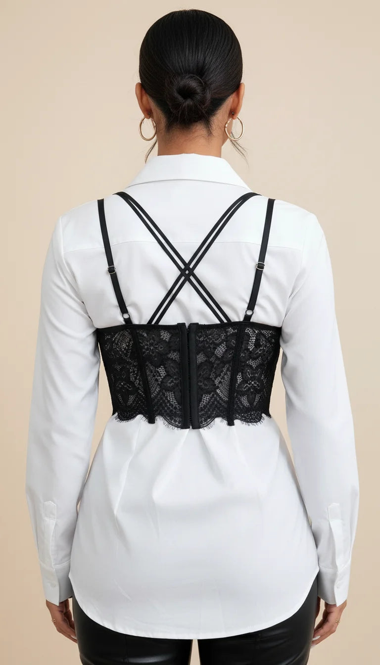Bustier Corset Dentelle Croisée Noir - Vue dos