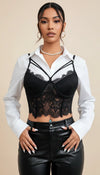 Bustier Corset Dentelle Croisée Noir