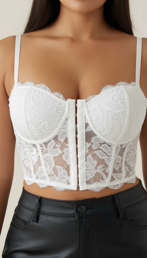 Bustier Corset Dentelle Fleurie Blanche - Vue face