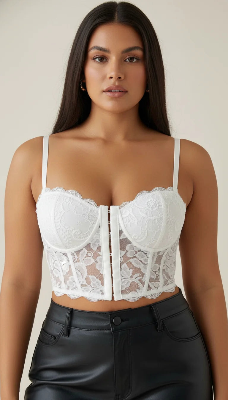 Bustier Corset Dentelle Fleurie Blanche - Vue principale