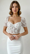 Bustier Corset Dentelle Florale Manches Bouffantes