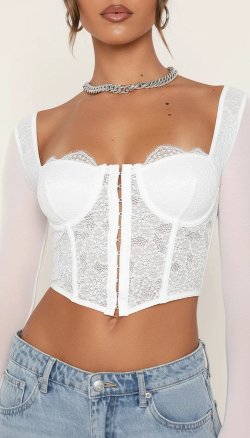 Bustier Corset Dentelle Manches Voile - Vue face