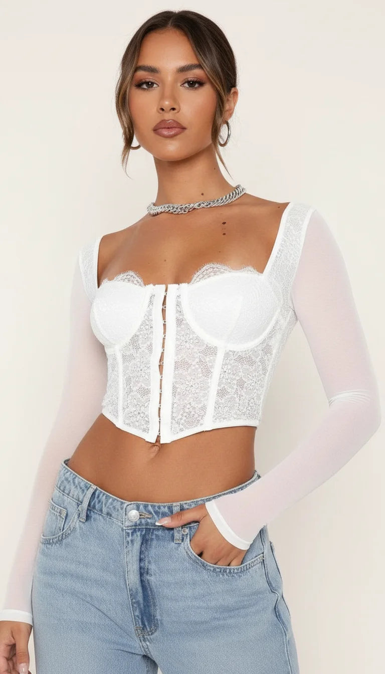 Bustier Corset Dentelle Manches Voile - Vue principale