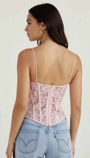 Bustier Corset Dentelle Rosé - Vue dos