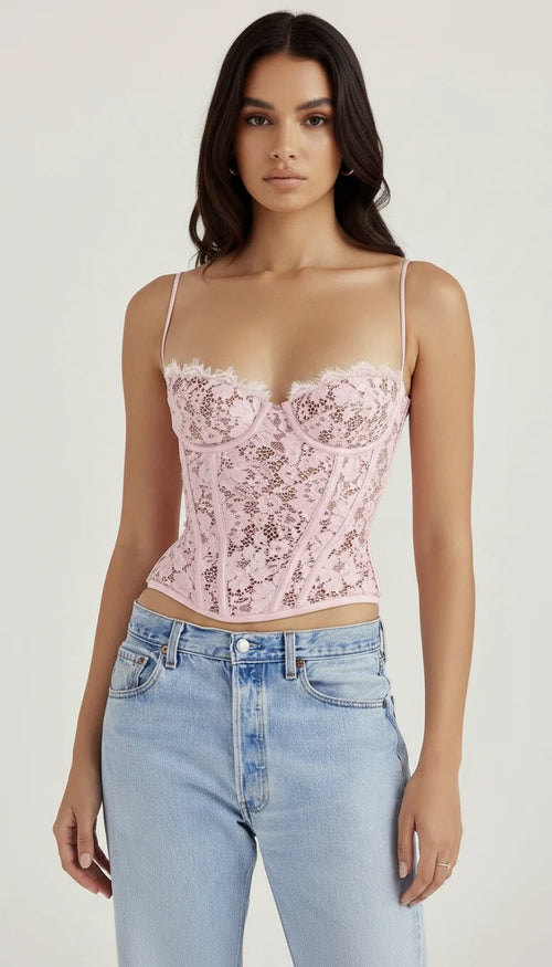 Bustier Corset Dentelle Rosé - Vue principale