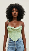 Bustier Corset Drapé Fleuri Vert