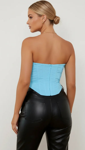 Bustier Corset Drapé Turquoise - Vue dos