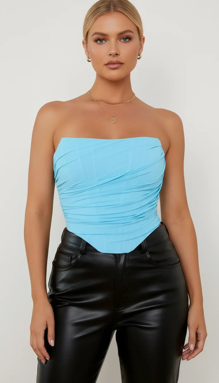 Bustier Corset Drapé Turquoise - Vue principale
