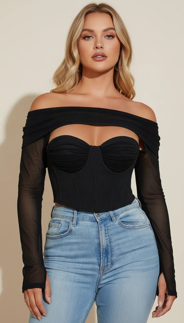 Bustier Corset Épaules Dénudées Noir