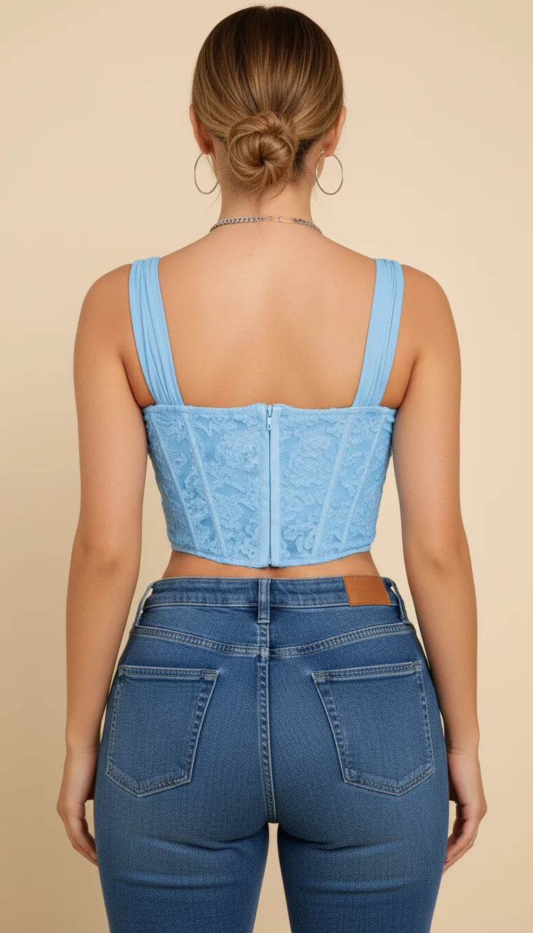 Bustier Corset Fleuri Bleu Pâle - Vue dos
