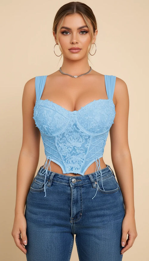 Bustier Corset Fleuri Bleu Pâle - Vue principale