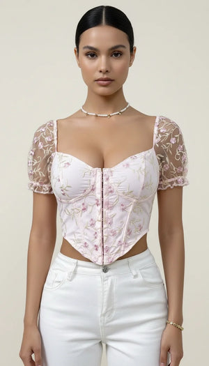 Bustier Corset Fleuri Manches Tulle - Vue principale