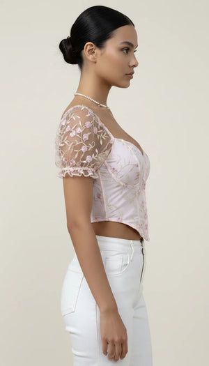 Bustier Corset Fleuri Manches Tulle - Vue profil