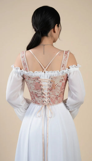 Bustier Corset Fleuri Rose Corail - Vue dos