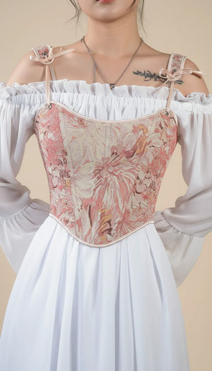 Bustier Corset Fleuri Rose Corail - Vue face