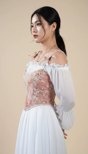 Bustier Corset Fleuri Rose Corail - Vue profil