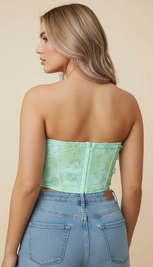 Bustier Corset Floral Pailleté Menthe - Vue dos
