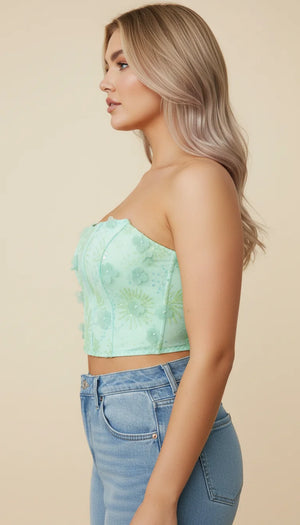 Bustier Corset Floral Pailleté Menthe - Vue profil