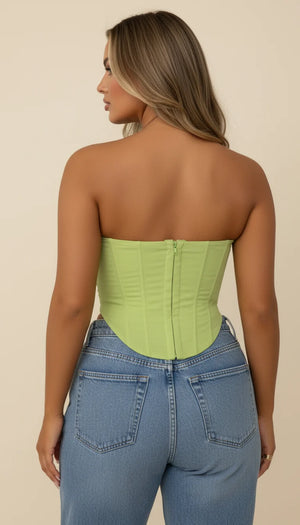 Bustier Corset Froncé Vert Limette - Vue dos