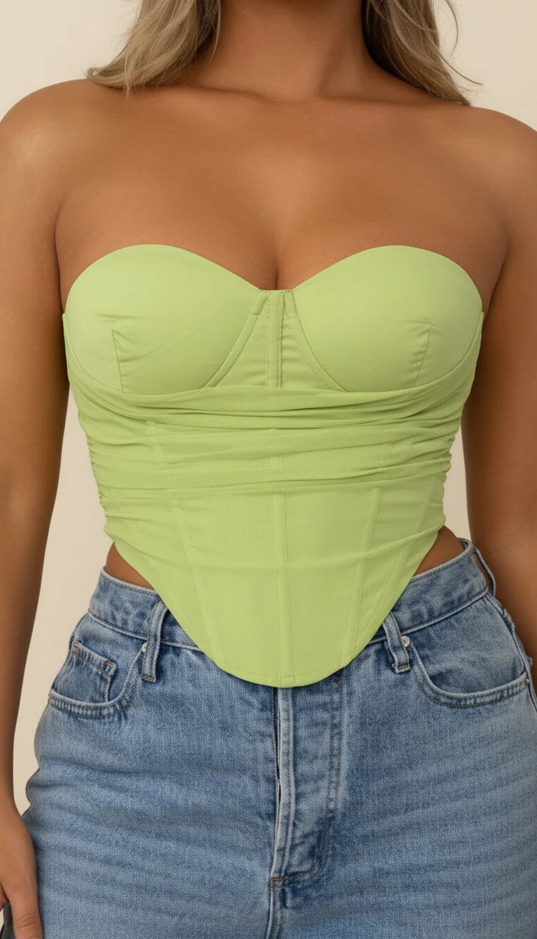 Bustier Corset Froncé Vert Limette - Vue face