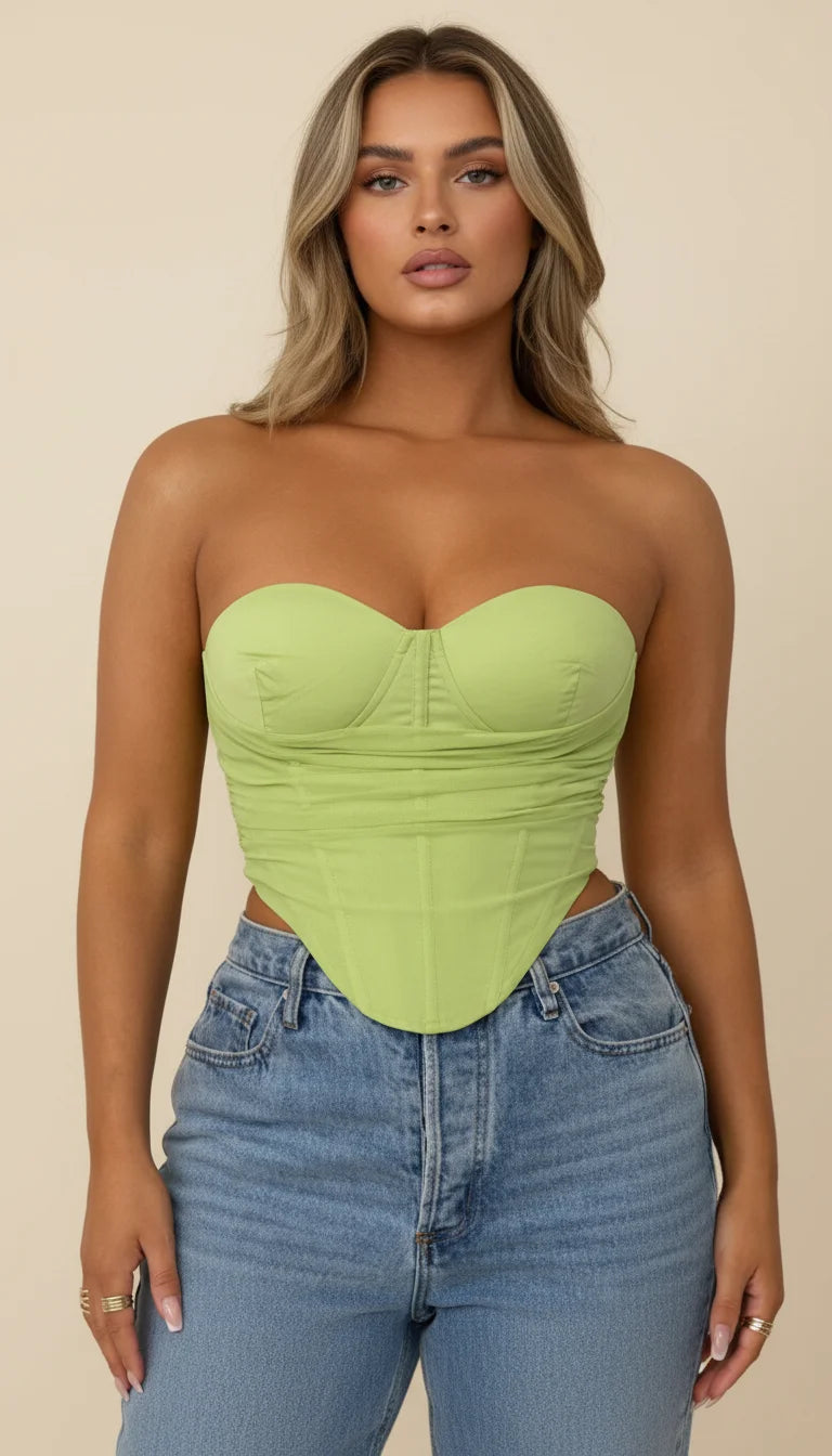 Bustier Corset Froncé Vert Limette